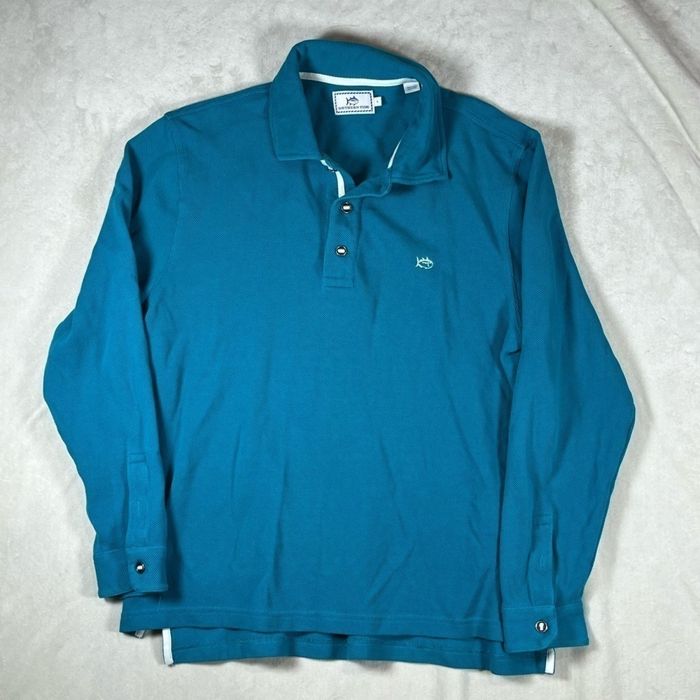 Southern Tide Size Large Heavy Knit Cotton Long Sleeve Polo Shirt Sweater C17